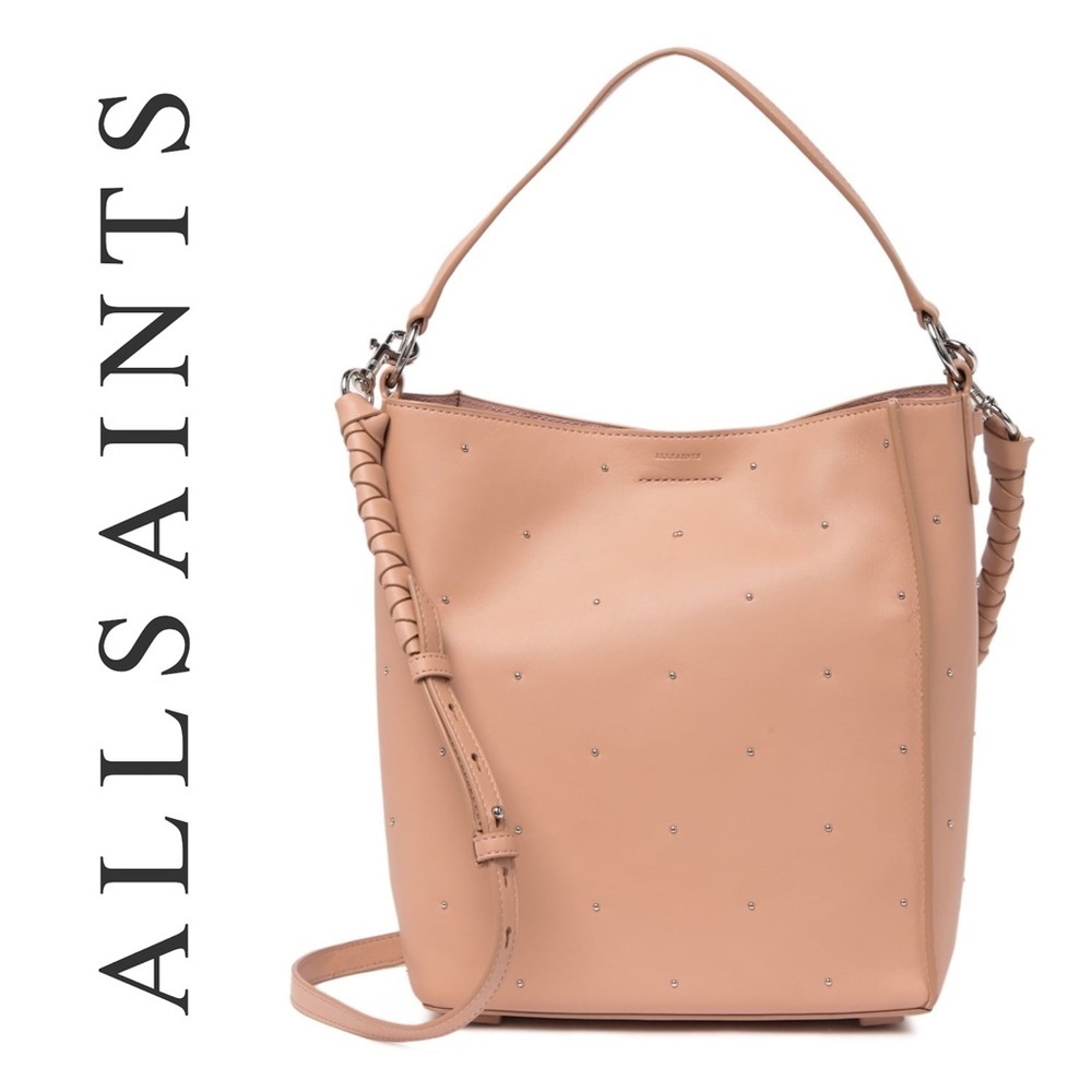 All Saints Pink and Silver Tote Bag with Studded Details